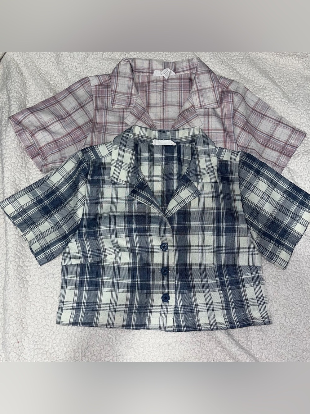 Tilly’s Full Tilt Blue White and Pink White Plaid Button Front Crop Top XS